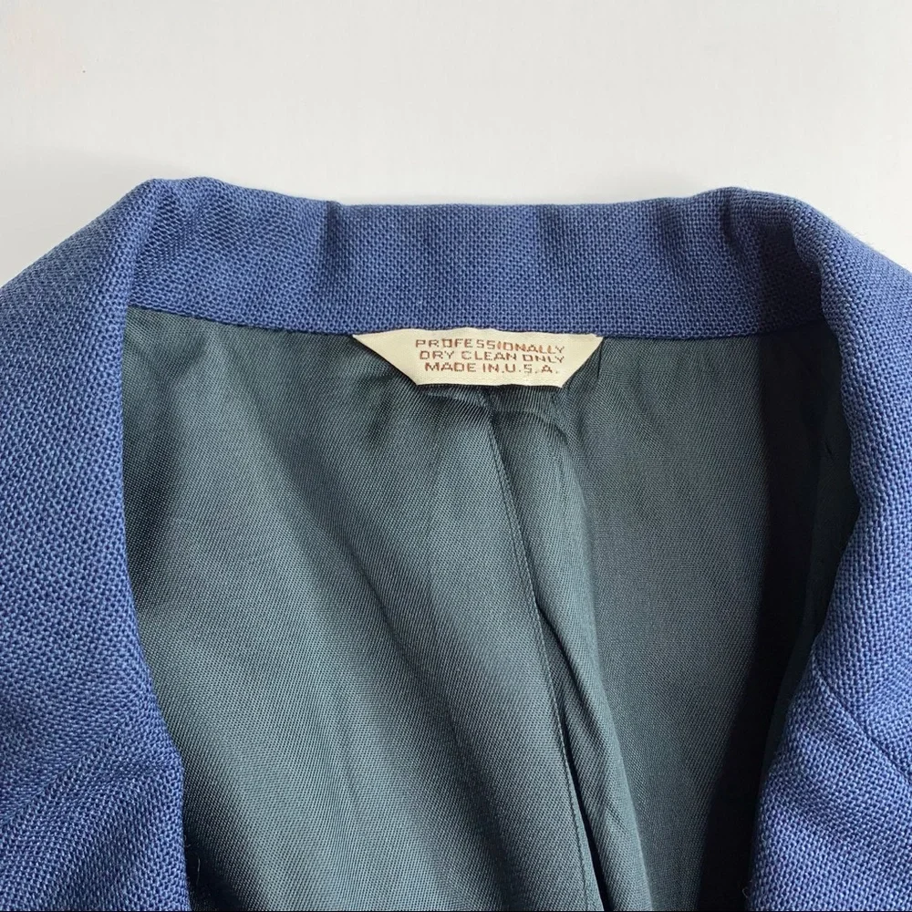 Vintage 70s 80s Dusty Blue Blazer Gold Buttons Retro Mad Men Grandpacore 38S